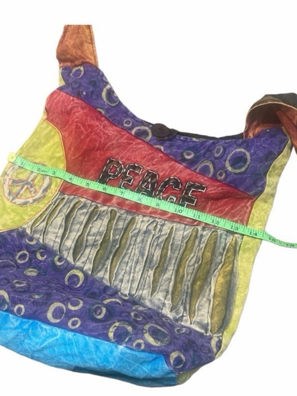 Vintage Peace Patchwork Hippie Hobo Bag Boho Slouchy Shoulder Purse - Picture 6 of 8